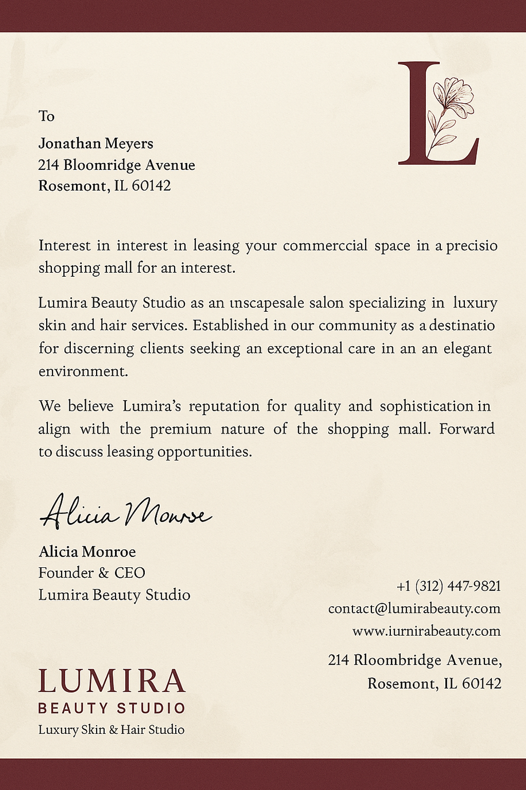 Membrete specimen 01 — minimal centred masthead with serif typography, Pixazo AI generated