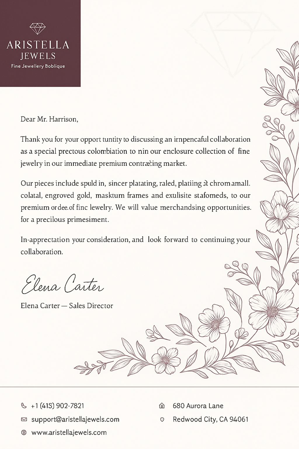 Membrete specimen 02 — sidebar branded layout with gold accent