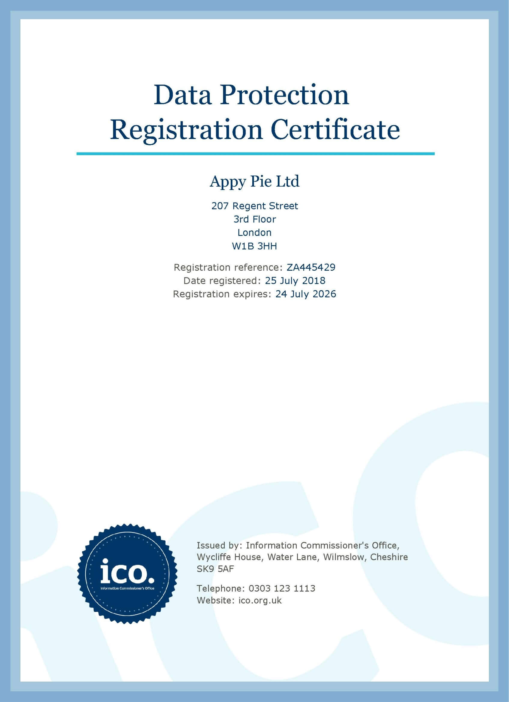 Data Protection Registration Certificate